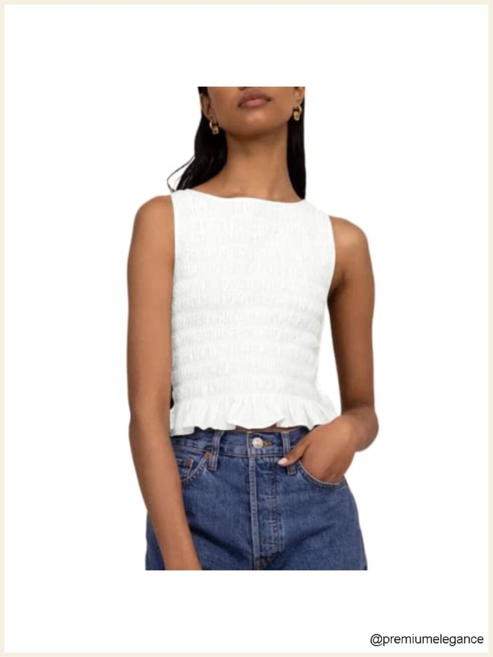 Women Shirred Tank Top Ruffle Sleeveless Smocked Halter Cami Summer Streetwear